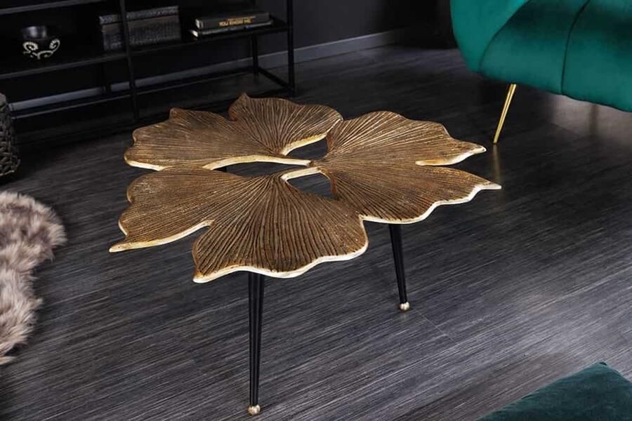 Invicta Interior Decoratieve salontafel GINKGO LEAFS 75cm goud handgemaakt metaal 41791