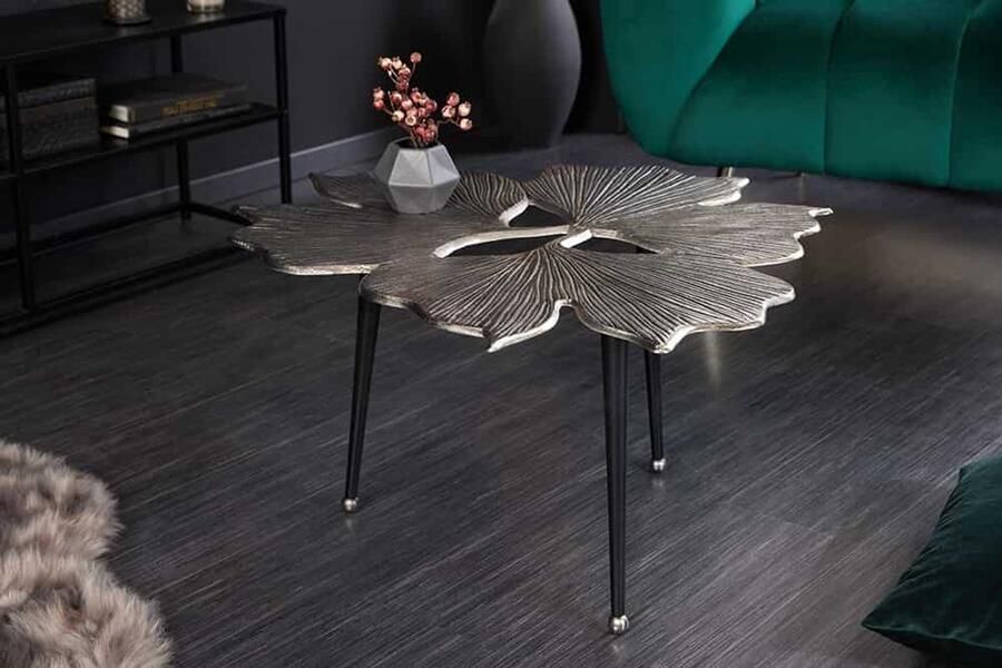Invicta Interior Decoratieve salontafel GINKGO LEAFS 75cm zilver handgemaakt metaal 41792