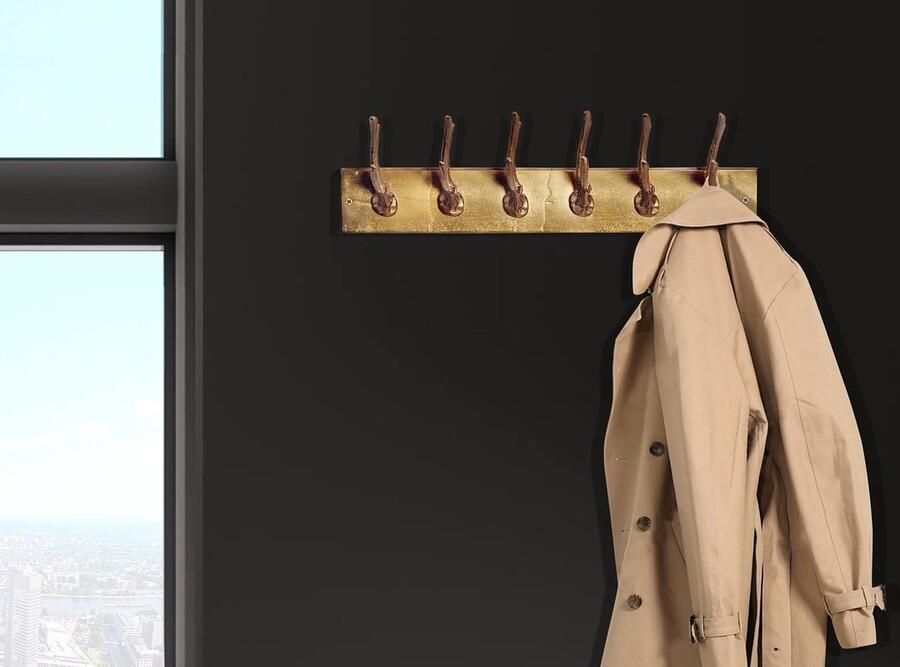 Invicta Interior Decoratieve Wandkapstok DEER 50cm goud Metalen Hertengewei Kapstok 45172