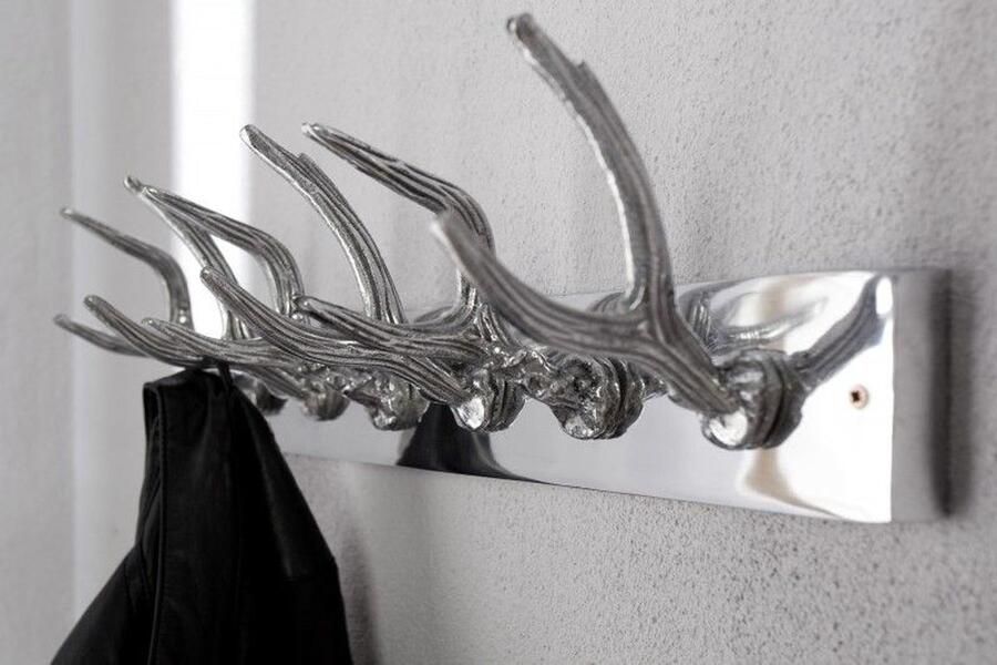 Invicta Interior Decoratieve wandkapstok Eterna Treasure 50cm zilver gepolijst aluminium hertengewei kapstokhaak