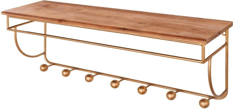 Invicta Interior Decoratieve wandkapstok HERITAGE 80 cm naturel goud messing grenen metaal met plank 44479