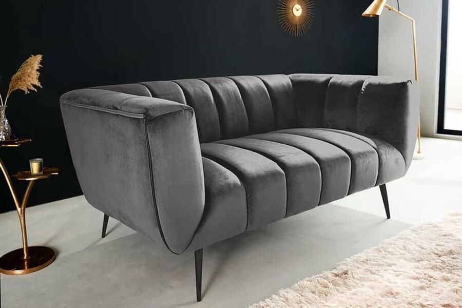 Invicta Interior Design 2-zits bank NOBLESSE 165cm grijs fluweel zwart metalen poten veerkern 45050