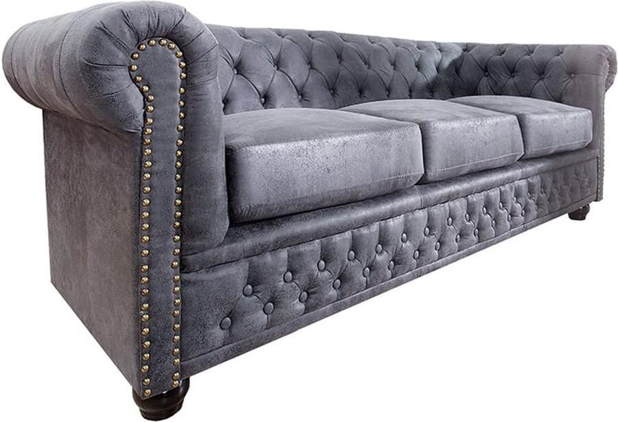 Invicta Interior Design 3-zits bank CHESTERFIELD 200cm antiek grijze veerkern 3-zits loungebank 37391