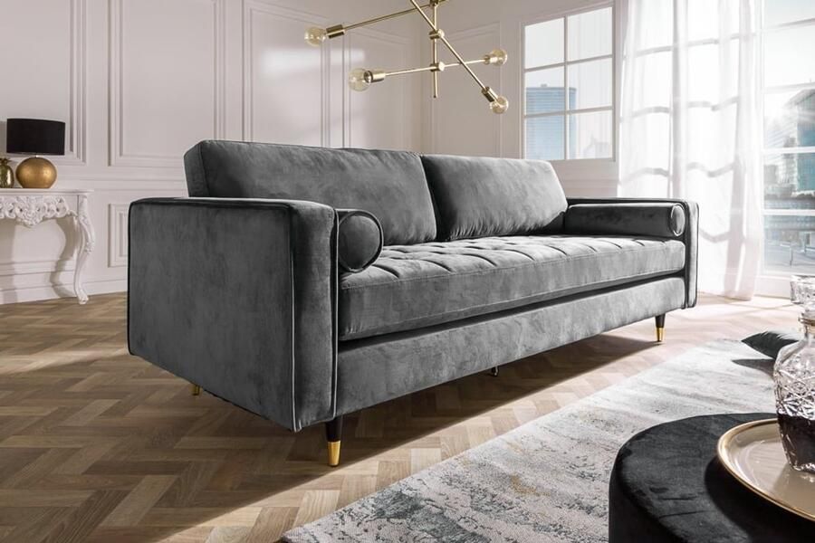 Invicta Interior Design 3-zits loungebank COSY VELVET 220cm grijs fluwelen veerkern 39846 - Foto 2