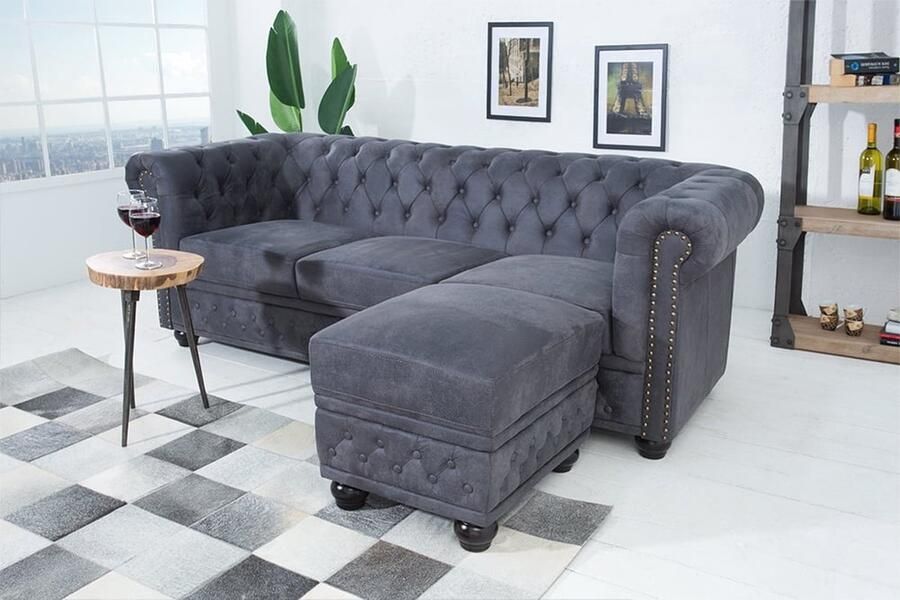Invicta Interior Design 3-zitsbank CHESTERFIELD 200cm antiek grijs 3-zits loungebank met veerkern 37391 - Foto 2