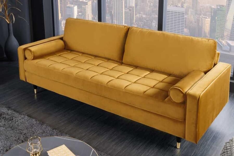 Invicta Interior Design 3-zits loungebank COSY VELVET 220cm mosterdgeel fluwelen veerkern 41072