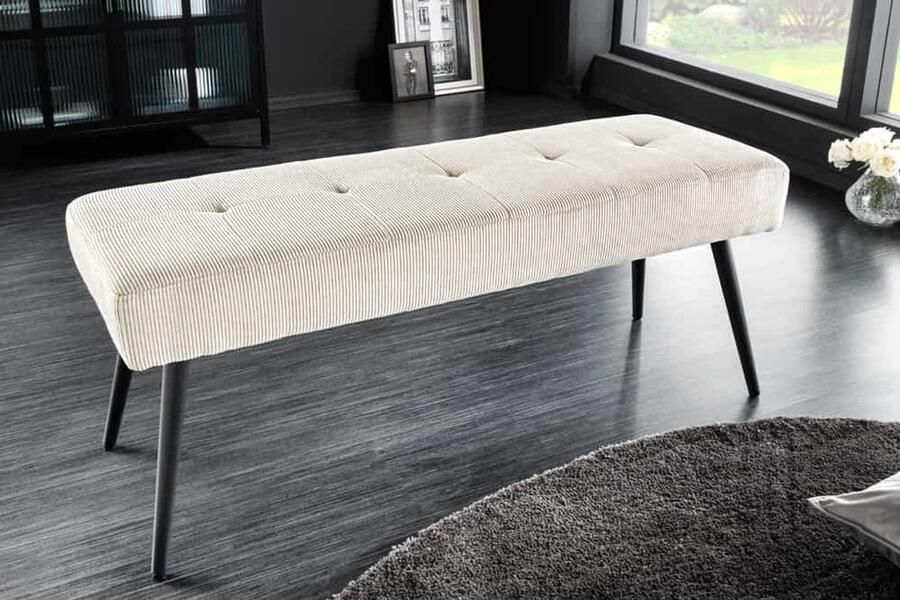 Invicta Interior Design Bank BOUTIQUE 100cm beige corduroy zwarte metalen poten gestoffeerde bank 45729