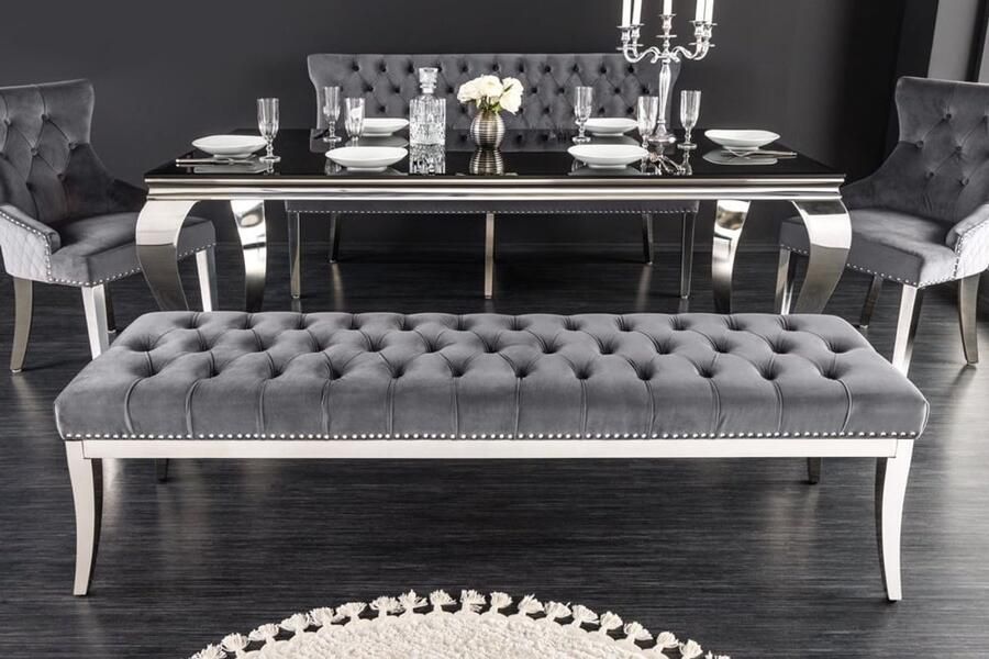 Invicta Interior Design bank CASTLE DELUXE 165cm grijs fluweel zilver roestvrijstalen leeuwenkop 43212 - Foto 2