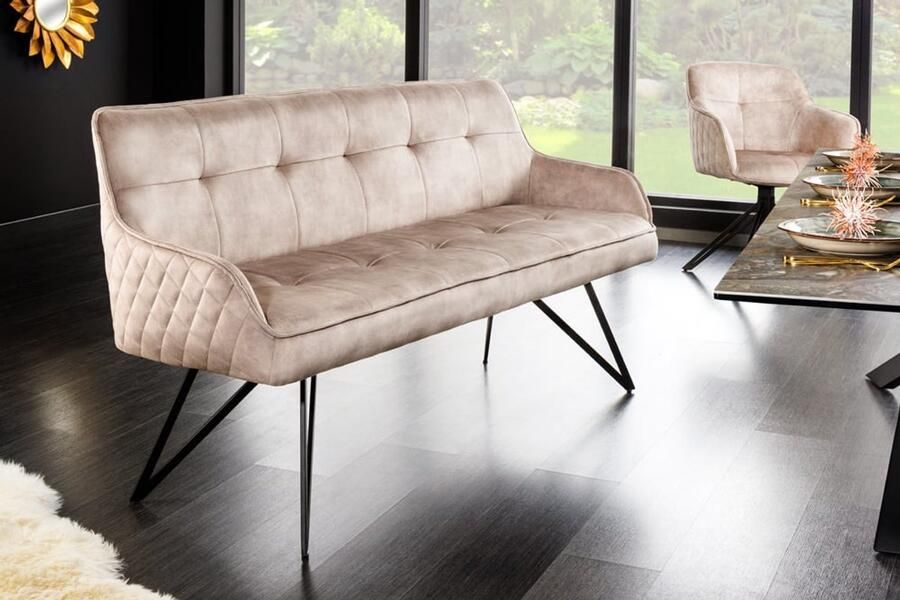 Invicta Interior Design bank EUPHORIA 160cm champagne grijs fluweel haarspeldpoten metalen poten armleuningen 43126