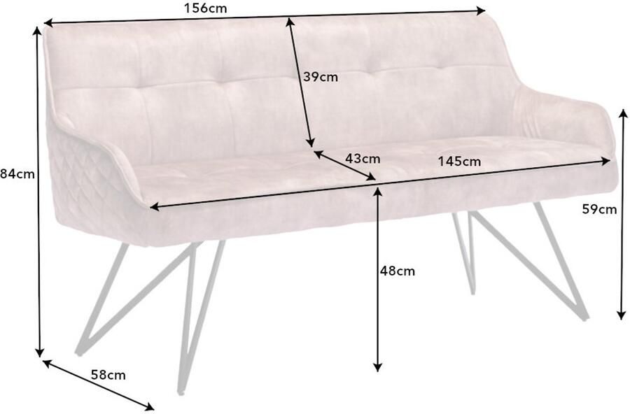 Invicta Interior Design bank EUPHORIA 160cm champagne grijs fluweel haarspeldpoten metalen poten armleuningen 43126 - Foto 2