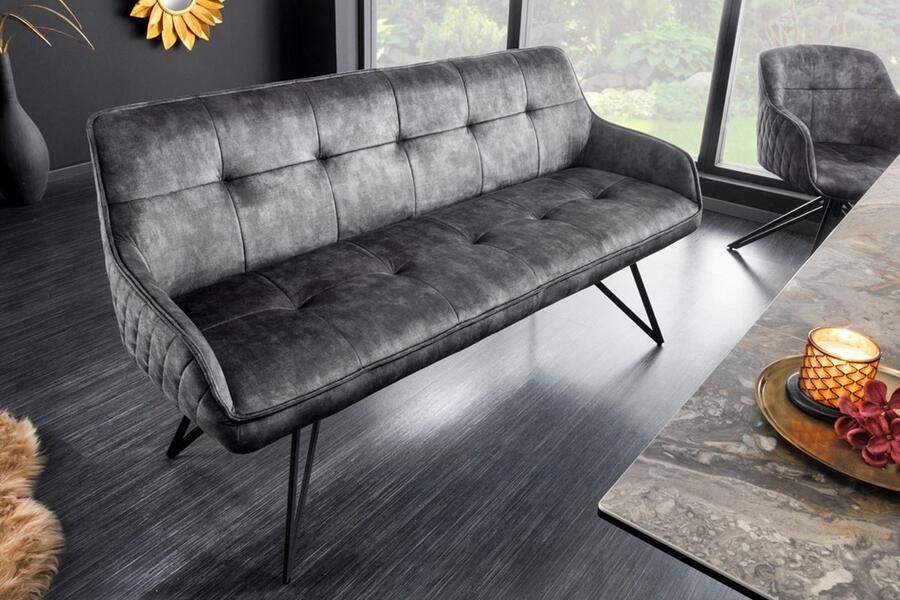 Invicta Interior Design Bank EUPHORIA 160cm Donkergrijs Fluweel Retro Stijl Decoratieve Quilten Haarspeld Poten Metalen Poten Armleuningen 43127 - Foto 2