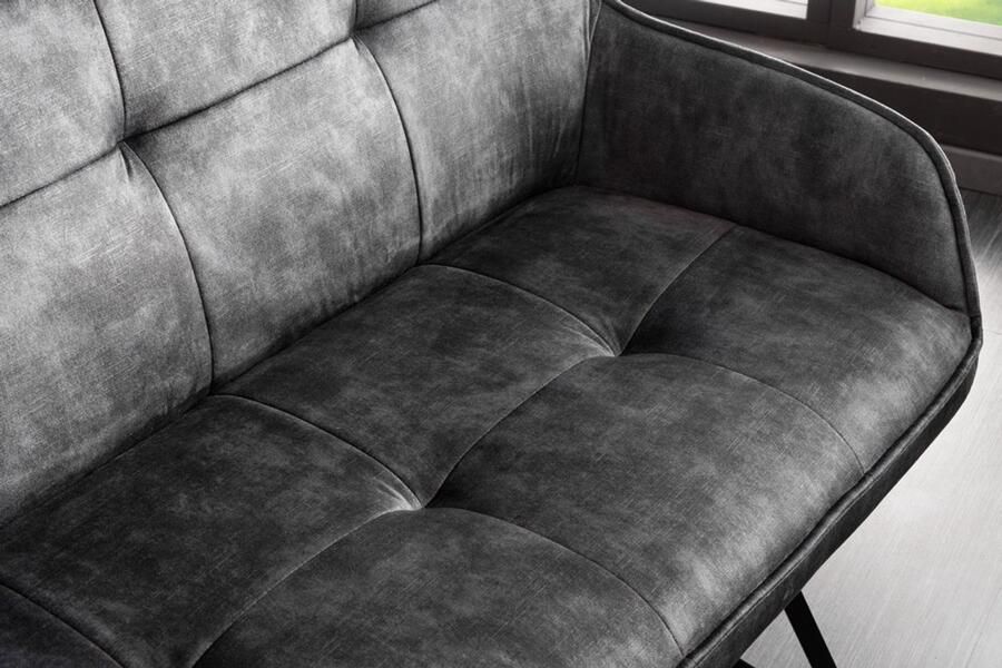 Invicta Interior Design bank EUPHORIA 160cm donkergrijs fluweel retrostijl decoratief quilten haarspeldpoten metalen poten armleuningen 43127 - Foto 2