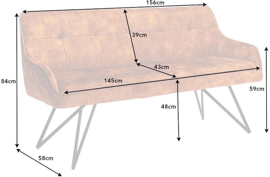 Invicta Interior Design Bank EUPHORIA 160cm Mosterdgeel Fluweel Retro Stijl Decoratieve Quilten Haarspeld Poten Metalen Poten Armleuningen 43128 - Foto 4