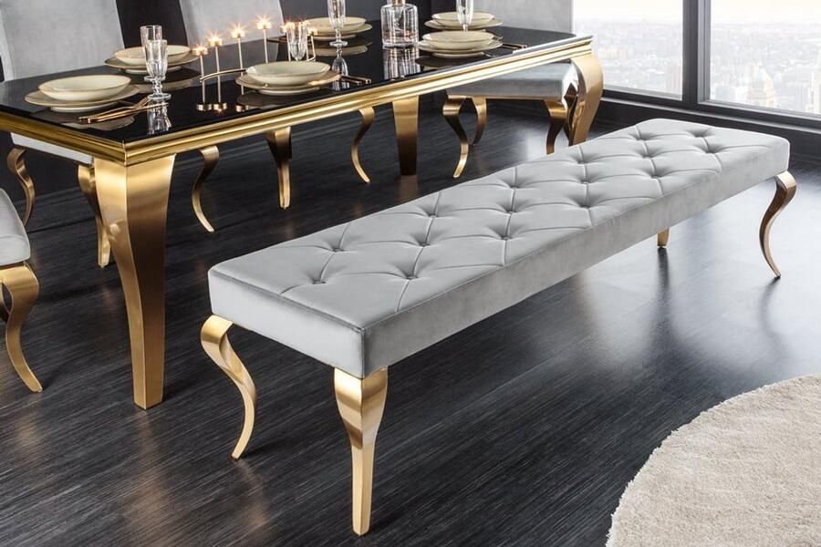 Invicta Interior Design bank MODERN BAROK 175cm grijs fluweel goud roestvrij staal 43385