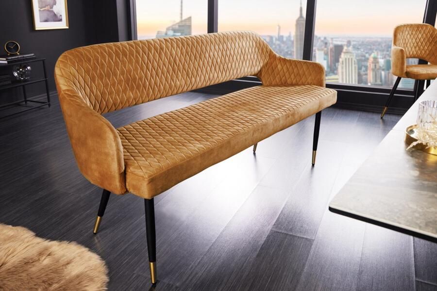 Invicta Interior Design bank PARIS 160cm mosterdgeel fluwelen retro rugleuning 43681 - Foto 3