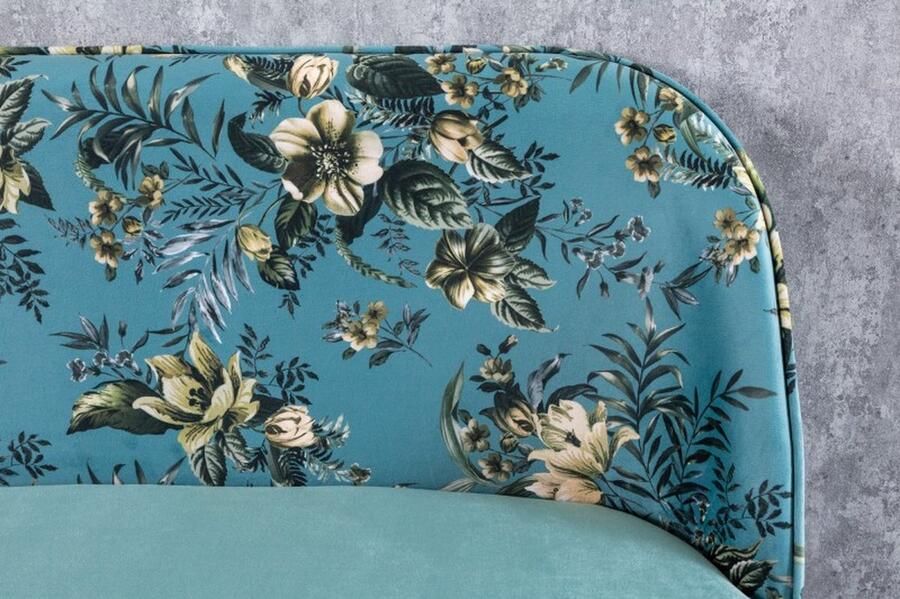 Invicta Interior Design bank PRÊT-À-PORTER turquoise fluwelen bloemmotief en gouden voetdoppen 41706