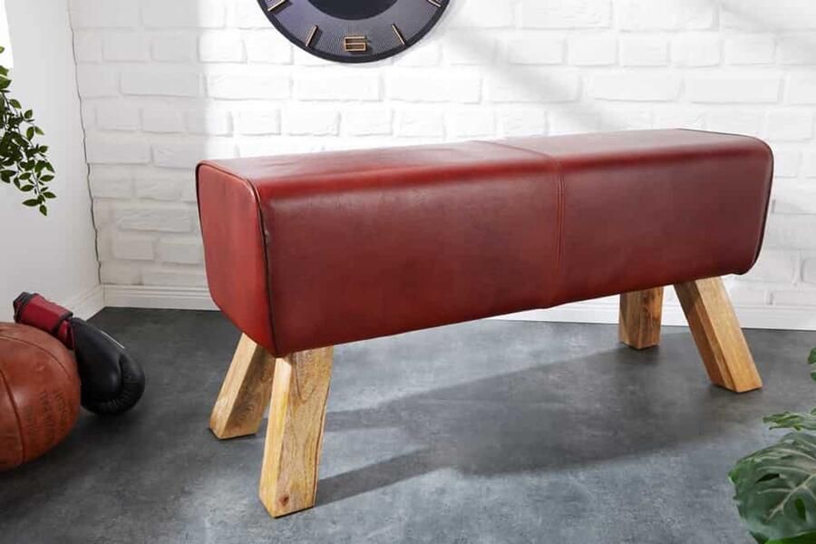 Invicta Interior Design Bank TURNBOCK 100cm koffie Echt Leer Mango Hout Retro Ottoman 39142 - Foto 2