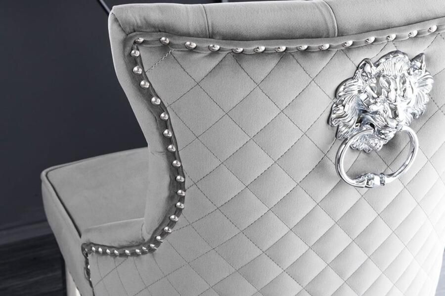 Invicta Interior Design barkruk CASTLE DELUXE grijs fluweel zilver roestvrij staal Chesterfield 43213