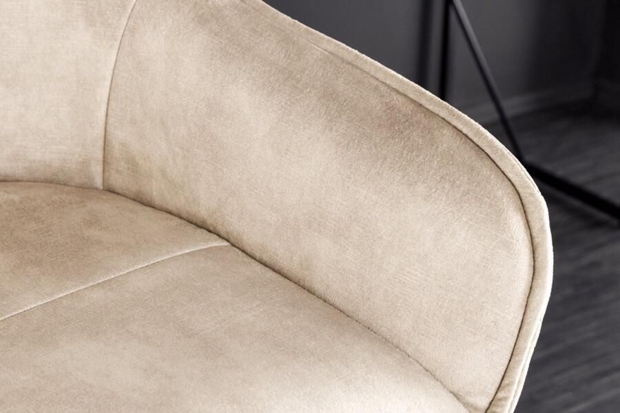 Invicta Interior Design barkruk EUPHORIA champagne grijs fluweel zwart metalen poten barstoel met rugleuning 43686