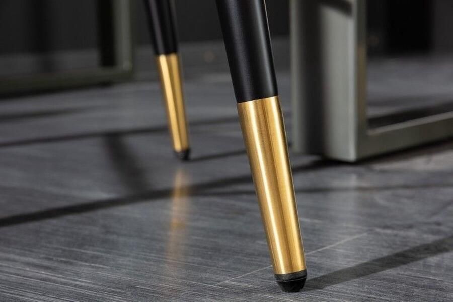 Invicta Interior Design barkruk PARIS greige fluweel met rugleuning metaal zwart goud decoratief stiksel 41515