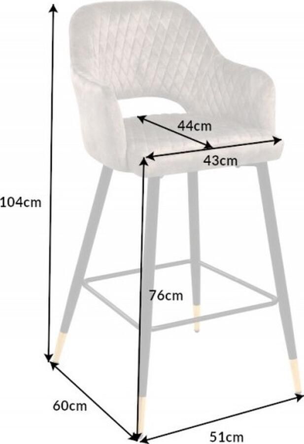 Invicta Interior Design barkruk PARIS grijs fluweel met rugleuning metaal zwart goud decoratief stiksel 41514