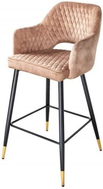 Invicta Interior Design barkruk Regalia Treasure grijs fluweel met decoratieve quilting en gouden voetdoppen - Foto 2