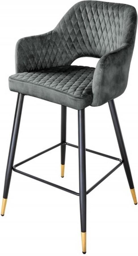 Invicta Interior Design barkruk PARIS groen fluweel met decoratieve quilting en gouden voetdoppen 41517