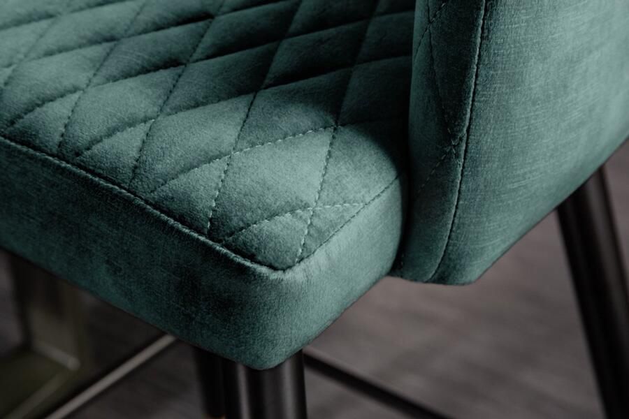 Invicta Interior Design barkruk PARIS petrol fluweel decoratief doorgestikt voetdoppen goud met armleuningen 42294