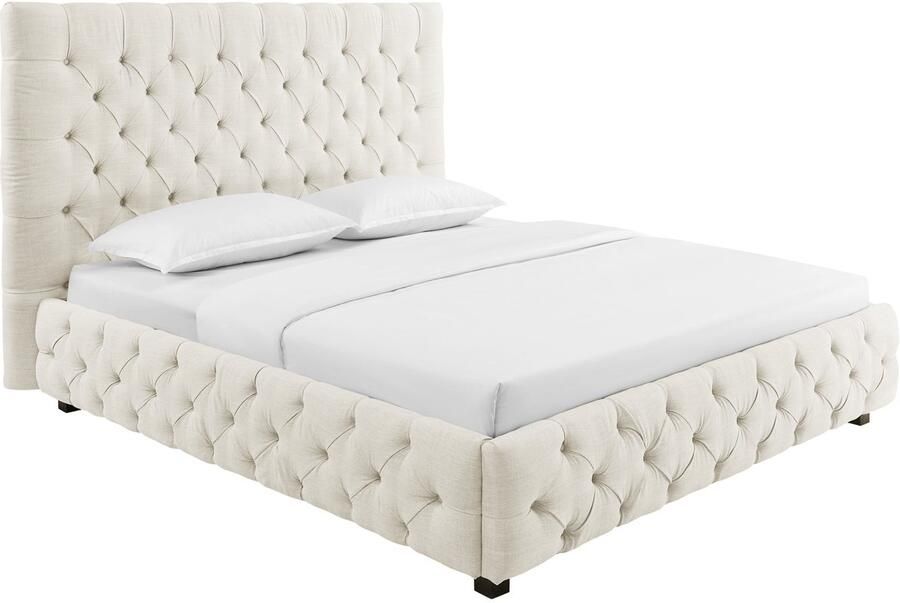 Invicta Interior Design bedstee PARIS 180x200cm beige linnen Chesterfield tweepersoonsbed 41328