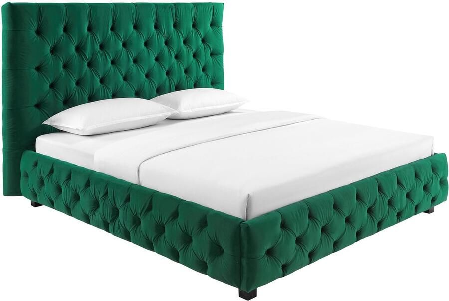 Invicta Interior Design bedstee PARIS 180x200cm donkergroen fluweel Chesterfield tweepersoonsbed 41336