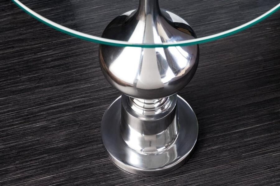 Invicta Interior Design bijzettafel ABSTRACT 45cm zilver metaal chroom handgemaakt glazen blad rond 42227 - Foto 3