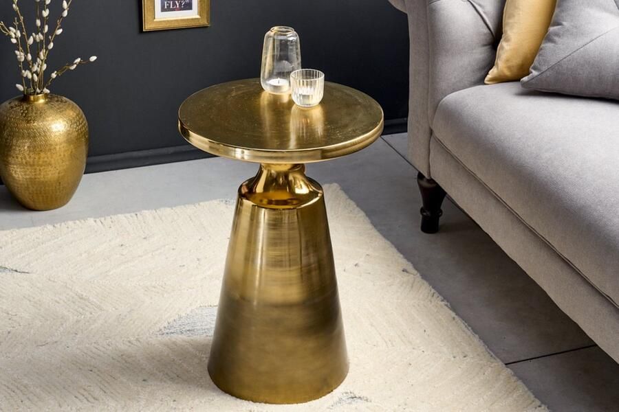 Invicta Interior Design Bijzettafel ABSTRACT 60cm goud metaal geborsteld patina handgemaakte ronde sokkeltafel 43231 - Foto 2