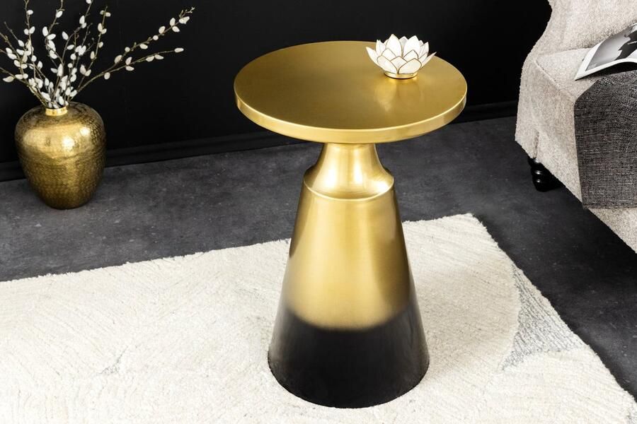 Invicta Interior Design bijzettafel ABSTRACT 60cm goud metaal geborsteld patina handgemaakte ronde kolomtafel 43231 - Foto 2