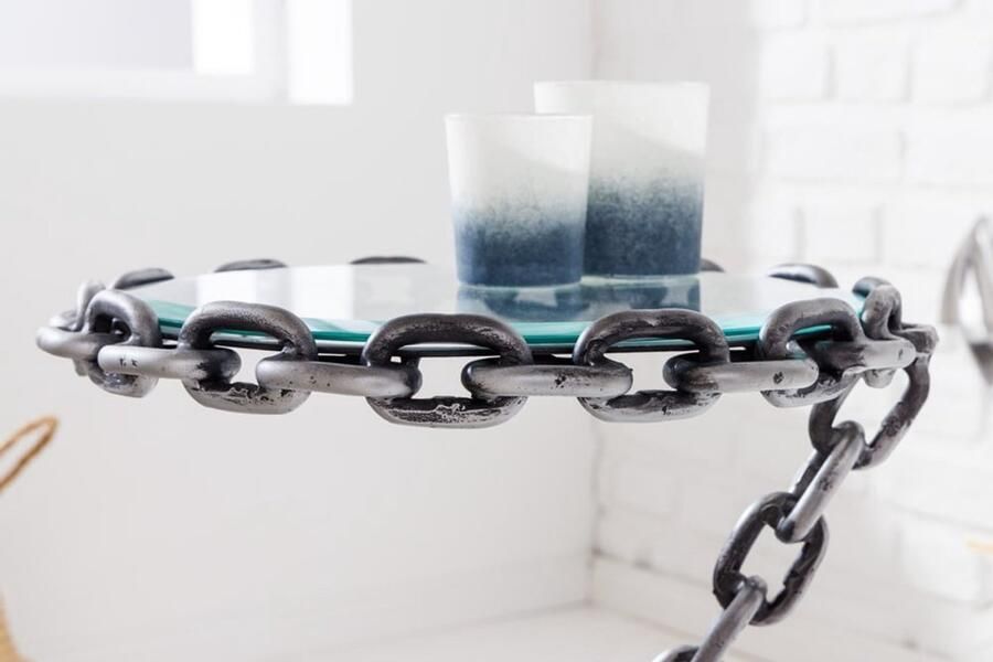 Invicta Interior industrieele bijzettafel Prestige Splendour 40cm natuurlijk acacia massief hout boomstam ronde haarspeldpoten - Foto 4