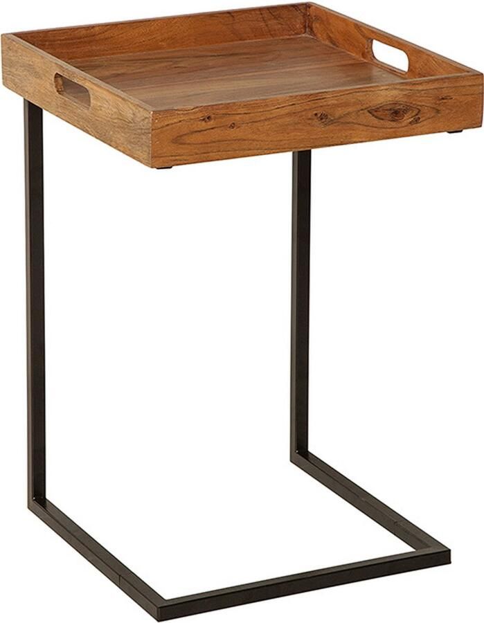 Invicta Interior Design Bijzettafel CIANO 40cm massief acaciahout zwart dienblad tafel 39518 - Foto 2