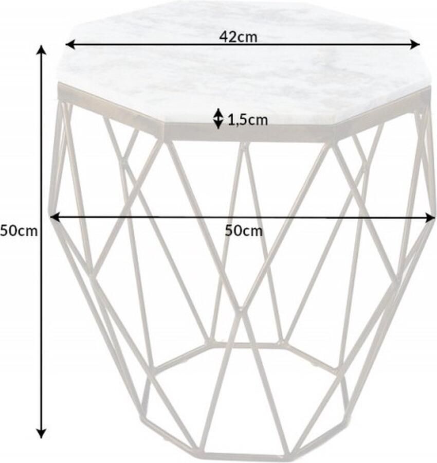 Invicta Interior Design bijzettafel DIAMOND 50cm wit marmer messing metaal 41856