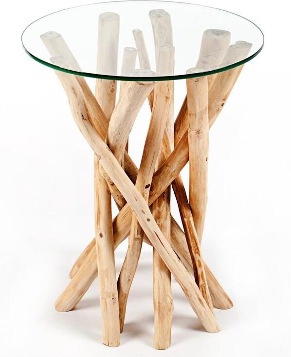 Invicta Interior Design Bijzettafel DRIFTWOOD 40cm Teak met glazen blad Ronde salontafel 19807 - Foto 2