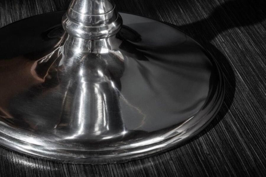 Invicta Interior Design bijzettafel EXTRAVAGANCIA 50cm massief mangohout ronde metalen kolomvoet zilver 39090 - Foto 4