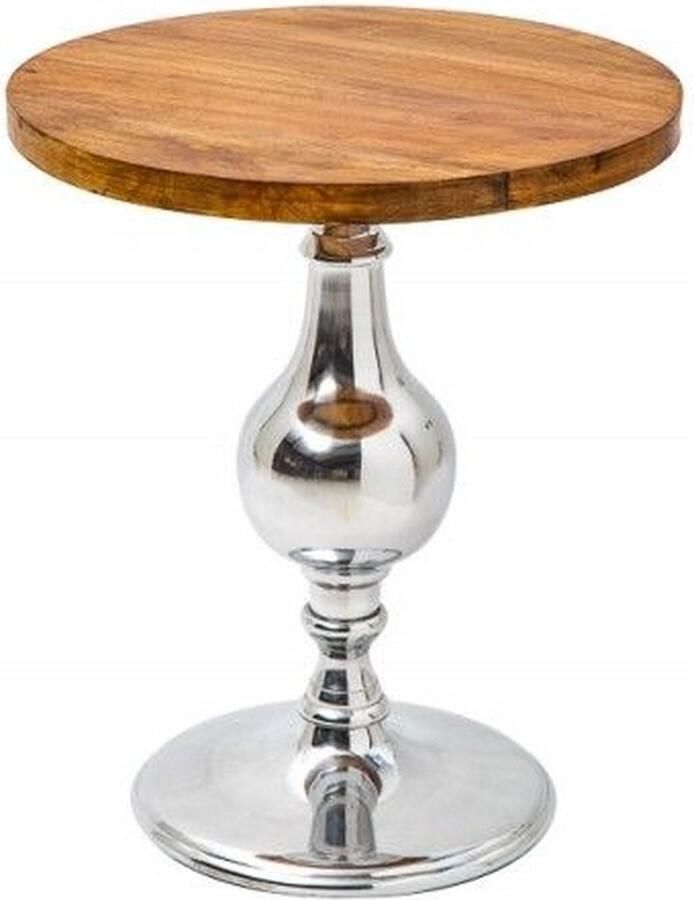 Invicta Interior Design bijzettafel EXTRAVAGANCIA 50cm massief mangohout ronde metalen kolomvoet zilver 39090 - Foto 2