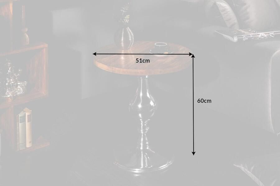 Invicta Interior Design bijzettafel EXTRAVAGANCIA 50cm massief mangohout ronde metalen kolomvoet zilver 39090 - Foto 4
