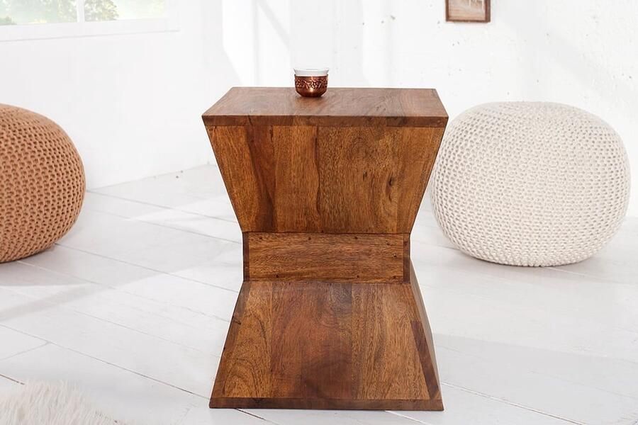 Invicta Interior Design bijzettafel PYRAMID 35cm massief houten kruk Sheesham Stone afwerking unieke korrel 21011 - Foto 2