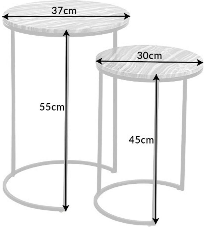 Invicta Interior Design bijzettafel set van 2 ELEMENTS 40cm grijs marmer zwart frame rond 41555 - Foto 2