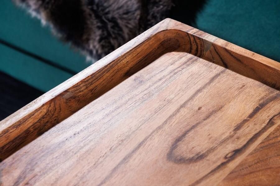 Invicta Interior Design bijzettafel TRAYFUL 55cm natuurlijk acacia massief hout zwart marmeren onderstel goud metaal 41281 - Foto 2