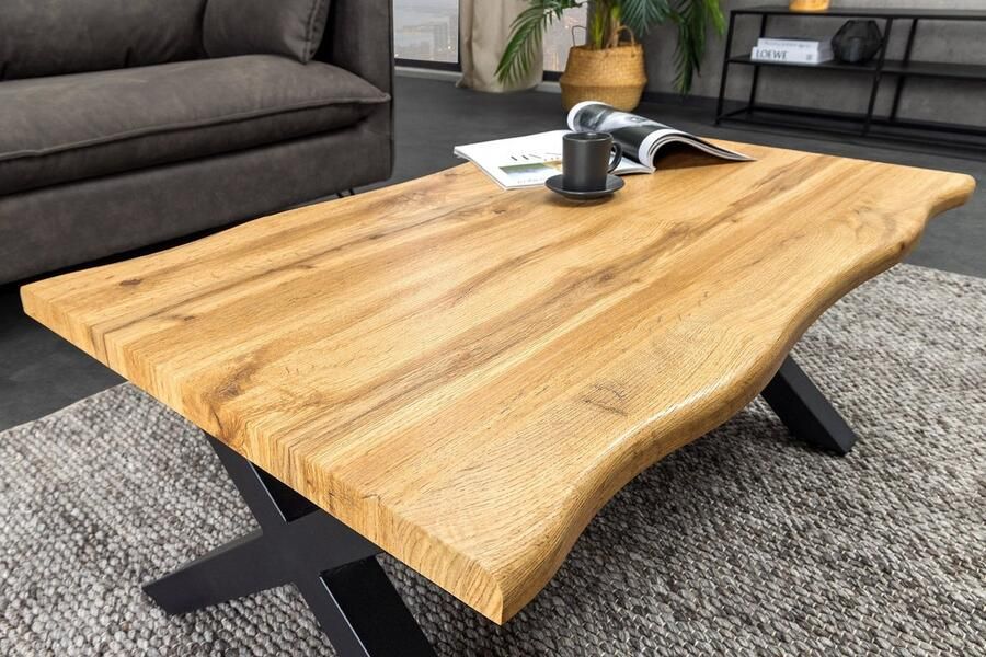 Invicta Interior Industriële salontafel WILD 90cm bruin wild eiken look zwart metalen boomrand 45081