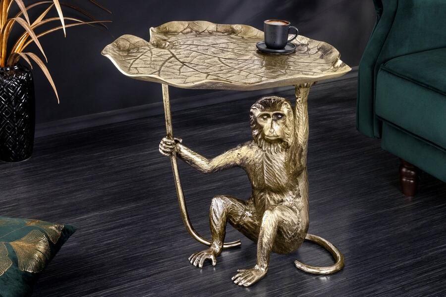 Invicta Interior Design Bijzettafel WILDLIFE MONKEY 60cm goud antiek metaal handgemaakt 44835 - Foto 3