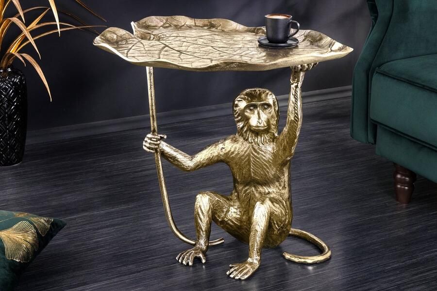 Invicta Interior Design Bijzettafel WILDLIFE MONKEY 60cm goud antiek metaal handgemaakt 44835 - Foto 2