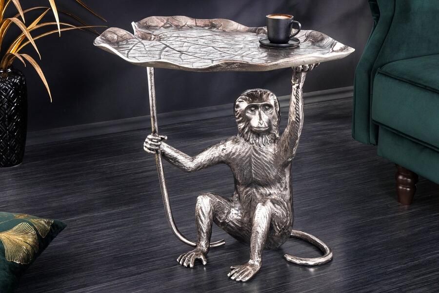Invicta Interior Design Bijzettafel WILDLIFE MONKEY 60cm Zilver Metaal Handgemaakt 44836