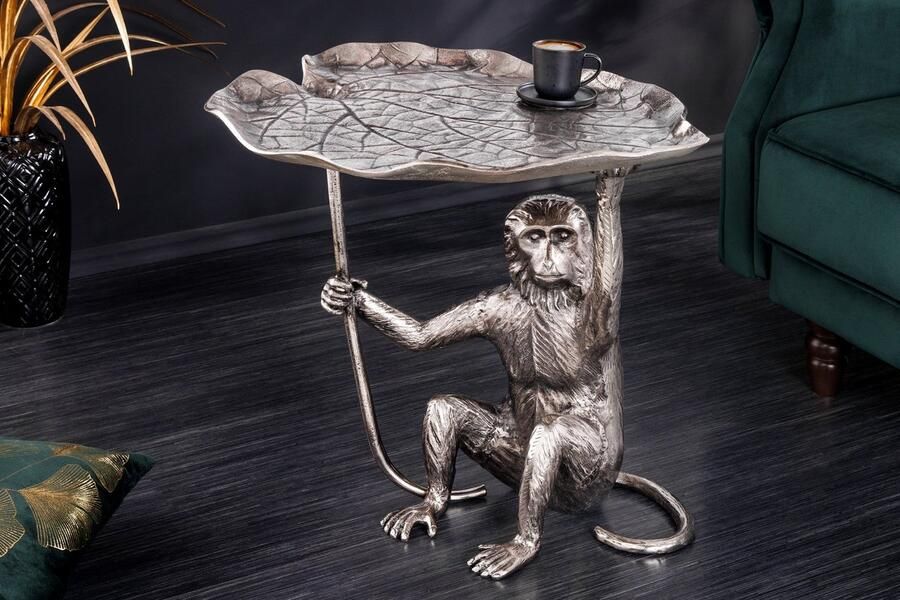 Invicta Interior Design Bijzettafel WILDLIFE MONKEY 60cm Zilver Metaal Handgemaakt 44836 - Foto 2
