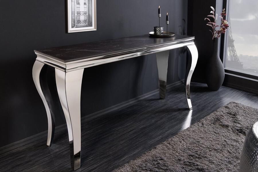 Invicta Interior Design Console Tafel MODERN BAROK 140cm zwart antraciet chroom keramiek marmer 44367 - Foto 2