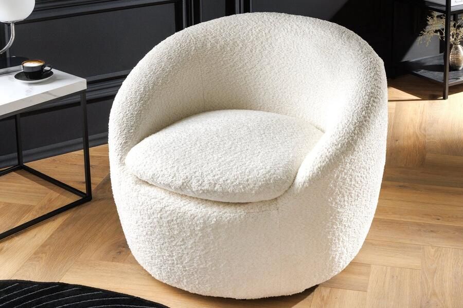 Invicta Interior Design draaifauteuil ALPINE wit Bouclé 360° met armleuningen 43531